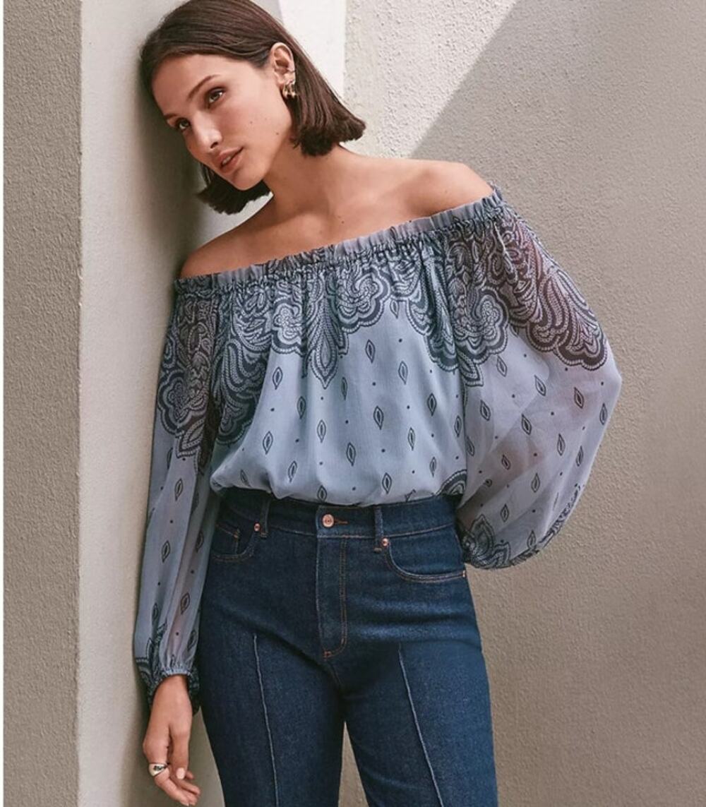 LOFT Paisley Off Shoulder Blouse NWT XL Ruffle Neck Boho Romantic Top